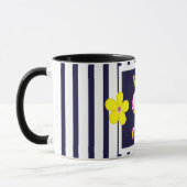 Navy Striped Heldergeel Art Flower Mok (Links)