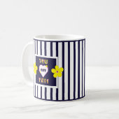 Navy Striped Heldergele Bloemen Koffie Mok (Voorkant links)