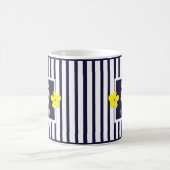 Navy Striped Heldergele Bloemen Koffie Mok (Center)