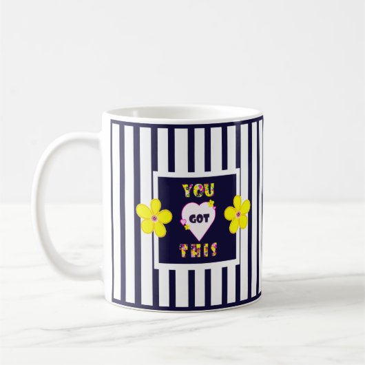 Navy Striped Heldergele Bloemen Koffie Mok (Links)