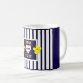 Navy Striped Heldergele Bloemen Koffie Mok (Voorkant rechts)