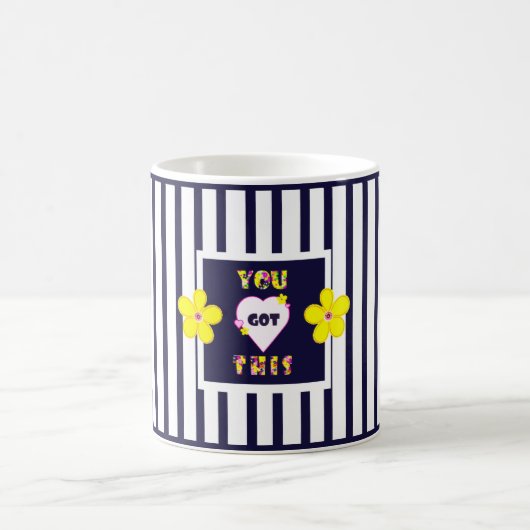 Navy Striped Heldergele Bloemen Koffie Mok (Center)