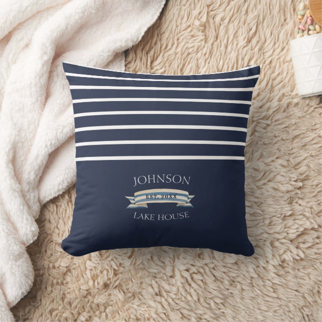 Navy Striped Lake House Anchor Kussen (Deken)