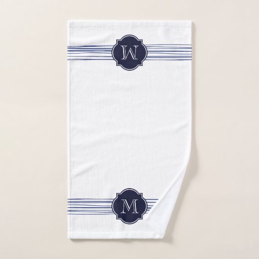 Navy Striped Monogram Bath Towel Set Bad Handdoek (Handdoek)