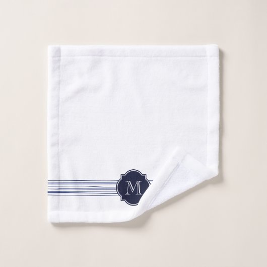Navy Striped Monogram Bath Towel Set Bad Handdoek (Wasdoekje)