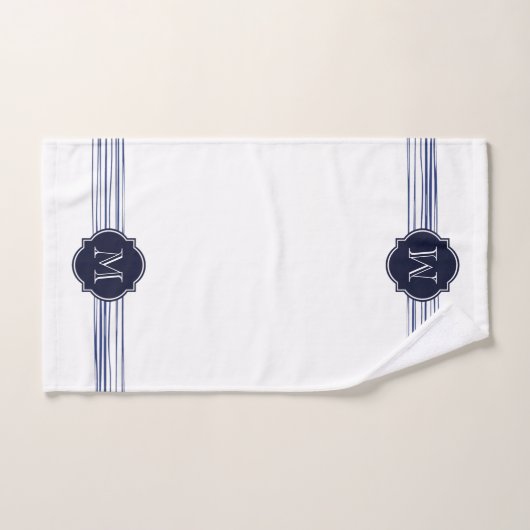 Navy Striped Monogram Bath Towel Set Bad Handdoek (Handdoek)