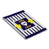 Navy Striped Notitieboek Heldergele kunstbloem (Rechterzijde)