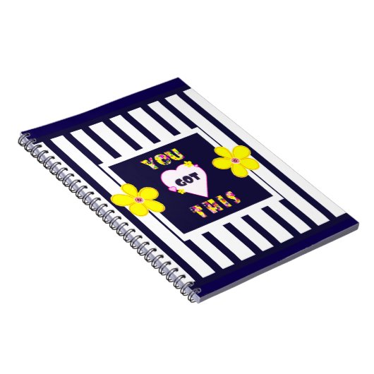 Navy Striped Notitieboek Heldergele kunstbloem (Rechterzijde)