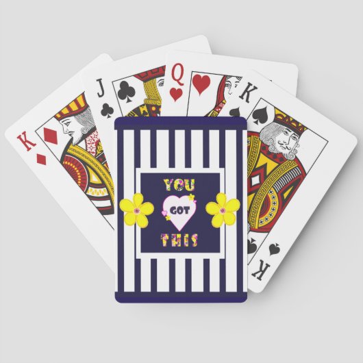 Navy Striped Notitieboek Heldergele kunstbloem Pokerkaarten (Achterkant)