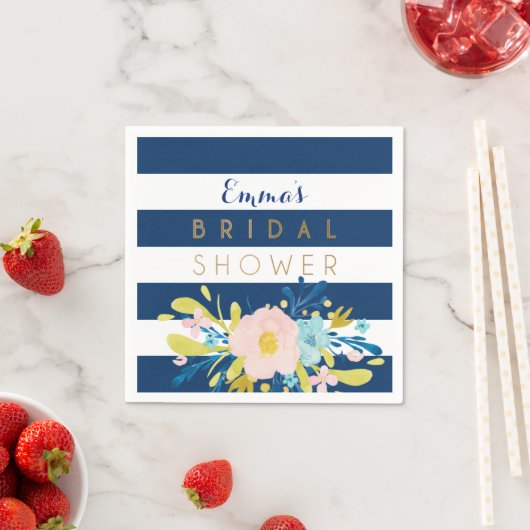 Navy Striped Vrijgezellenfeest Personalized Napkin Servetten (Insitu)