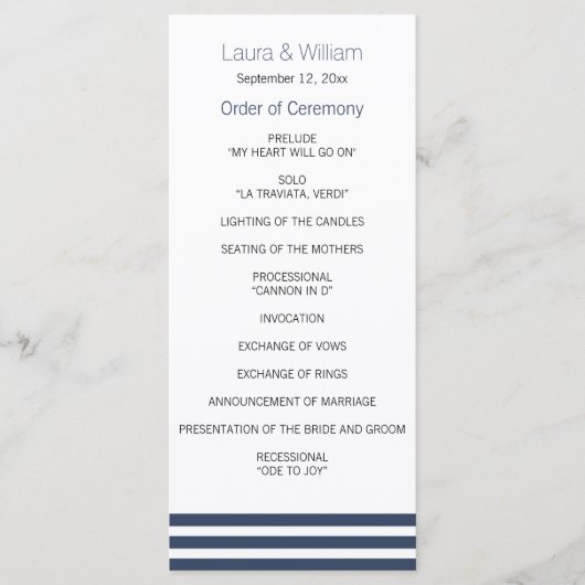 Navy Striped Wedding Programma Programmakaart (Voorkant)