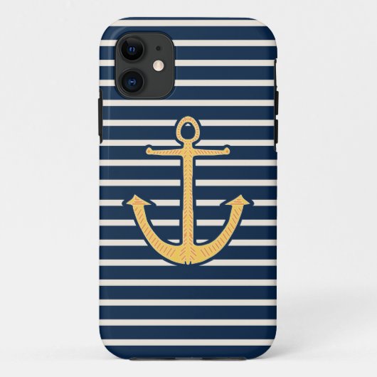 Navy Stripes Anchor Case-Mate iPhone Case (Achterkant)