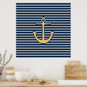 Navy Stripes Anchor Poster (Keuken)