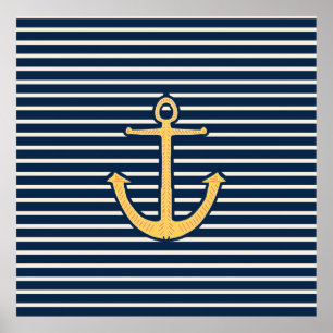 Navy Stripes Anchor Poster