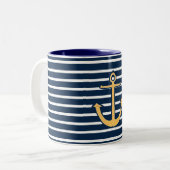 Navy Stripes Anchor Tweekleurige Koffiemok (Voorkant links)