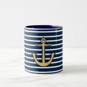 Navy Stripes Anchor Tweekleurige Koffiemok
