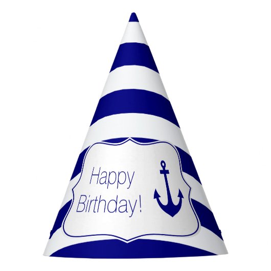 Navy Stripes and Nautical Anchor Birthday Party Feesthoedjes (Voorkant)