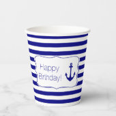 Navy Stripes and Nautical Anchor Birthday Party Papieren Bekers (Voorkant)