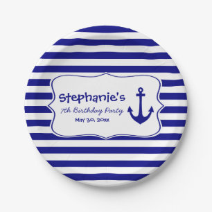 Navy Stripes and Nautical Anchor Birthday Party Papieren Bordje