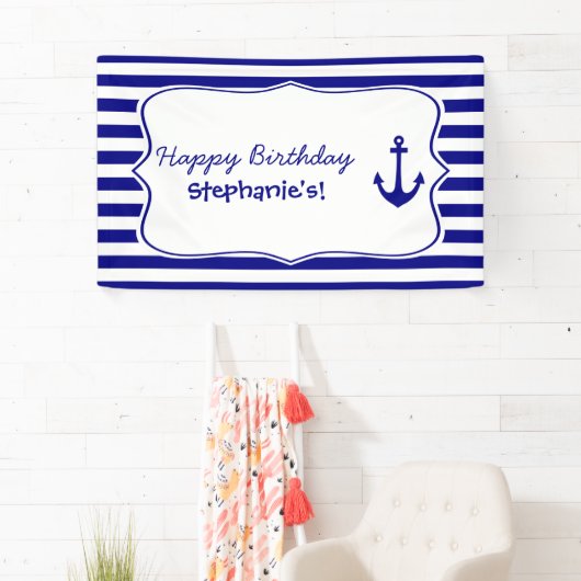 Navy Stripes and Nautical Anchor Birthday Party Spandoek (Insitu)