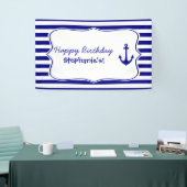Navy Stripes and Nautical Anchor Birthday Party Spandoek (Beurs)