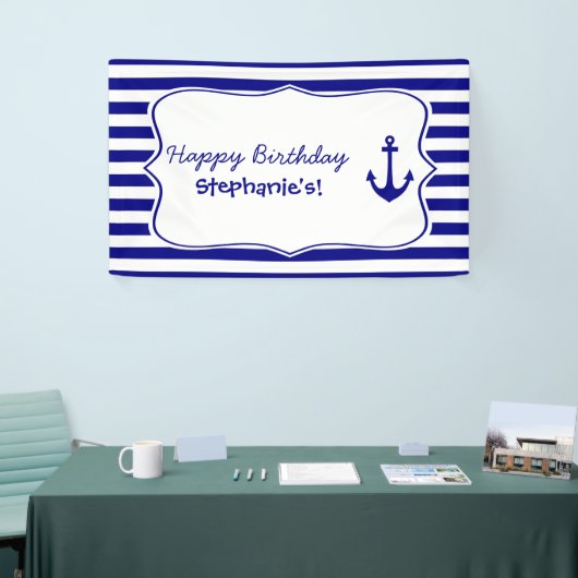 Navy Stripes and Nautical Anchor Birthday Party Spandoek (Beurs)