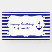 Navy Stripes and Nautical Anchor Birthday Party Spandoek (Horizontaal)