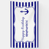 Navy Stripes and Nautical Anchor Birthday Party Spandoek (Verticaal)