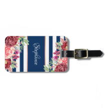 Navy Stripes Bourgondië Blush Bloemen Monogram