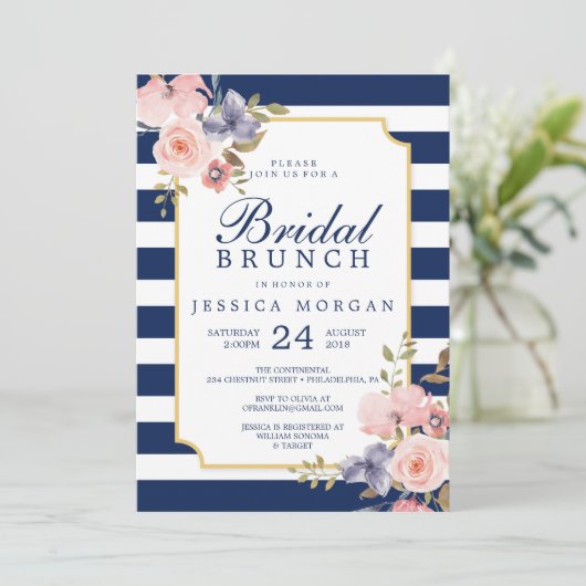 Navy Stripes Bridal Shower Kaart (Staand voorkant)