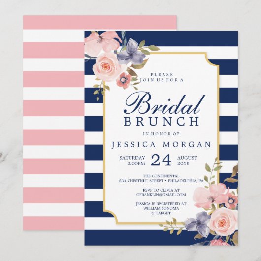 Navy Stripes Bridal Shower Kaart (Voorkant / Achterkant)