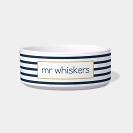 Navy Stripes Classic Nautical Custom Name Dog Voerbakje