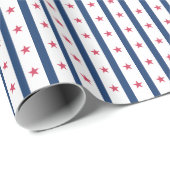Navy Stripes en Red Stars, Amerikaans, Patriottisc Cadeaupapier (Rol Hoek)