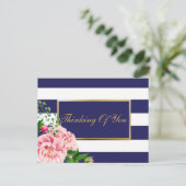  Navy Stripes en Rozen Floral gepersonaliseerd Briefkaart (Staand voorkant)