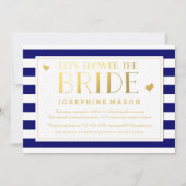 Navy Stripes Gold Hearts Bridal Shower Kaart (Voorkant)