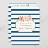 Navy Stripes Gold Pink Floral Bridal Lunch Kaart (Voorkant / Achterkant)
