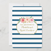 Navy Stripes Gold Pink Floral Bridal Lunch Kaart (Voorkant)