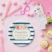 Navy Stripes Goud Roze Bloemen Baby shower Bord (Feest)