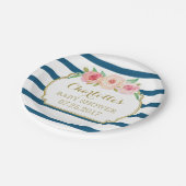 Navy Stripes Goud Roze Bloemen Baby shower Bord (Gekanteld)