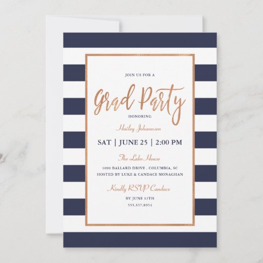 Navy Stripes Graduation Party Uitnodiging (Voorkant)