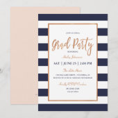 Navy Stripes Graduation Party Uitnodiging (Voorkant / Achterkant)