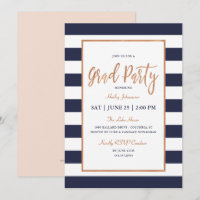 Navy Stripes Graduation Party Uitnodiging