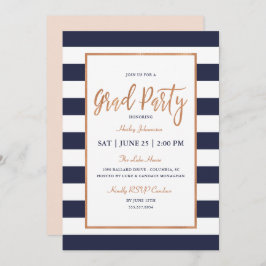 Navy Stripes Graduation Party Uitnodiging