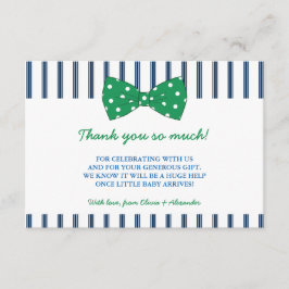 Navy Stripes & Green Bow | Baby shower Hartelijk d Bedankkaart