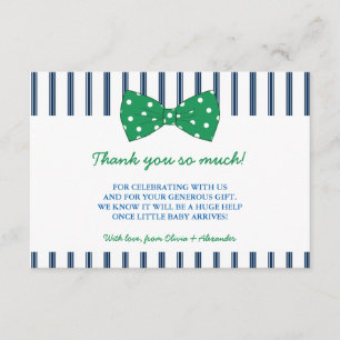 Navy Stripes & Green Bow   Baby shower Hartelijk d Bedankkaart