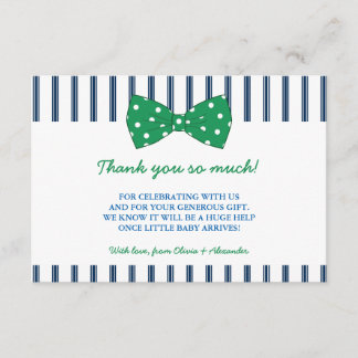 Navy Stripes & Green Bow | Baby shower Hartelijk d Bedankkaart