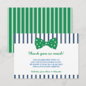 Navy Stripes & Green Bow | Baby shower Hartelijk d Bedankkaart (Voorkant / Achterkant)