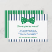 Navy Stripes & Green Bow | Baby shower Hartelijk d Bedankkaart (Voorkant / Achterkant)