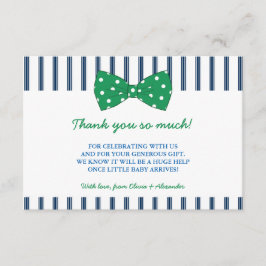 Navy Stripes & Green Bow | Baby shower Hartelijk d Bedankkaart