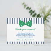 Navy Stripes & Green Bow | Baby shower Hartelijk d Bedankkaart (Staand voorkant)